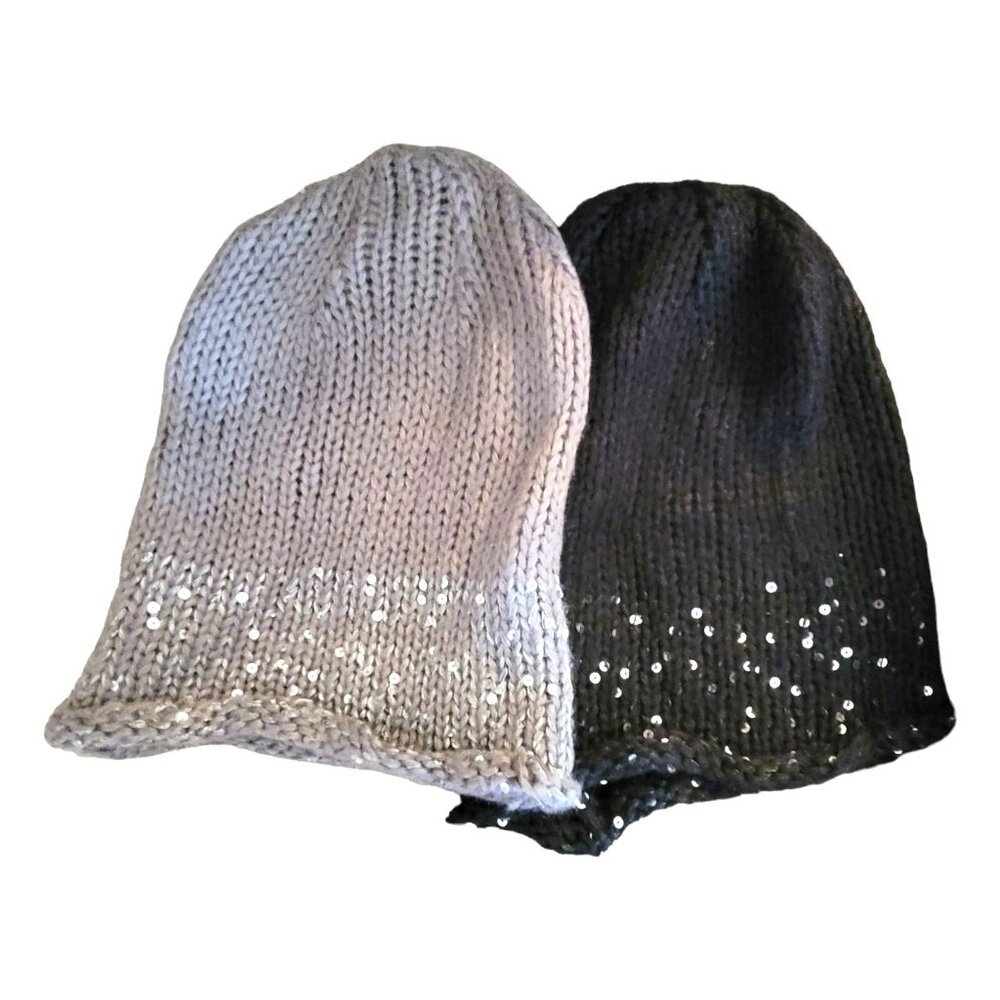 Beanies Hats Black and Grey Sequin Accent Mossimo Knit DH390